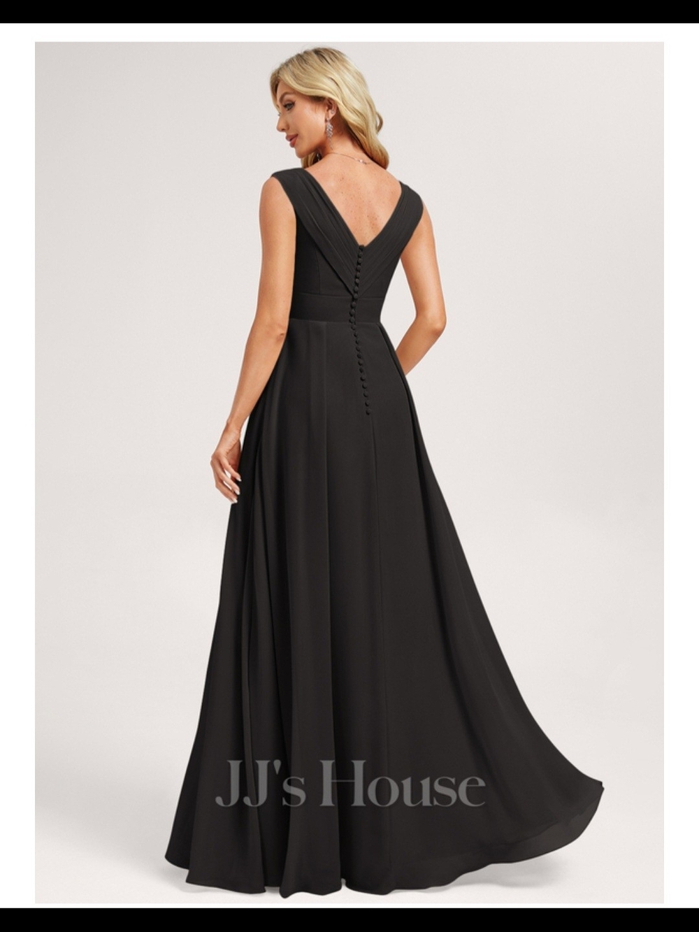 JJs House Black V-Neck Sleeveless Maxi Dress with Side Slit - Picture 2 of 2